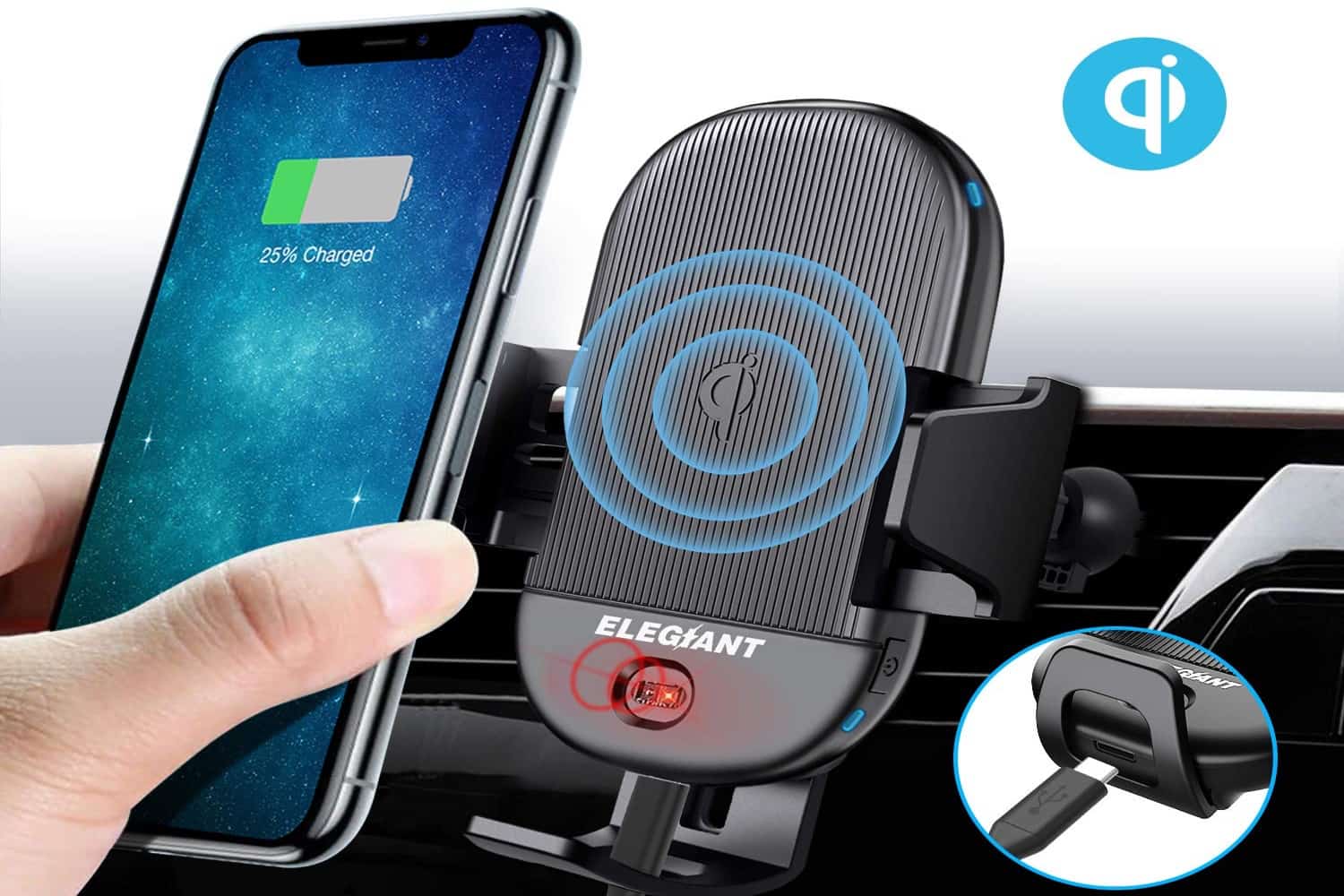 ELEGIANT Qi Wireless Car Charger Mount-min