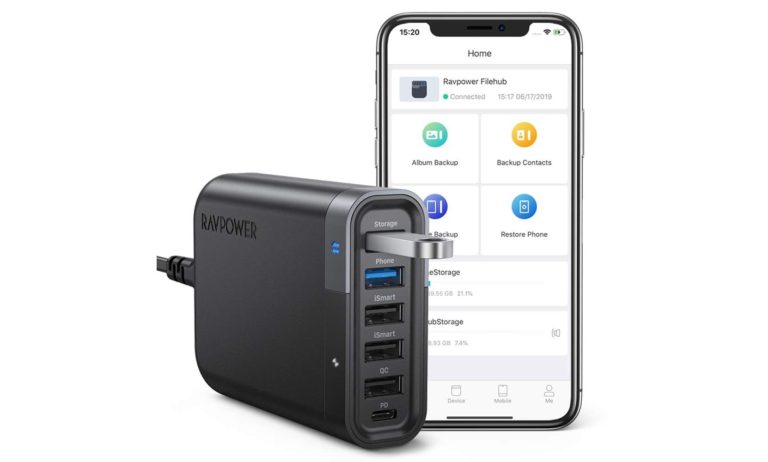 USB Charging Station, RAVPower 60W 6-Port USB C Charger Filehub-min