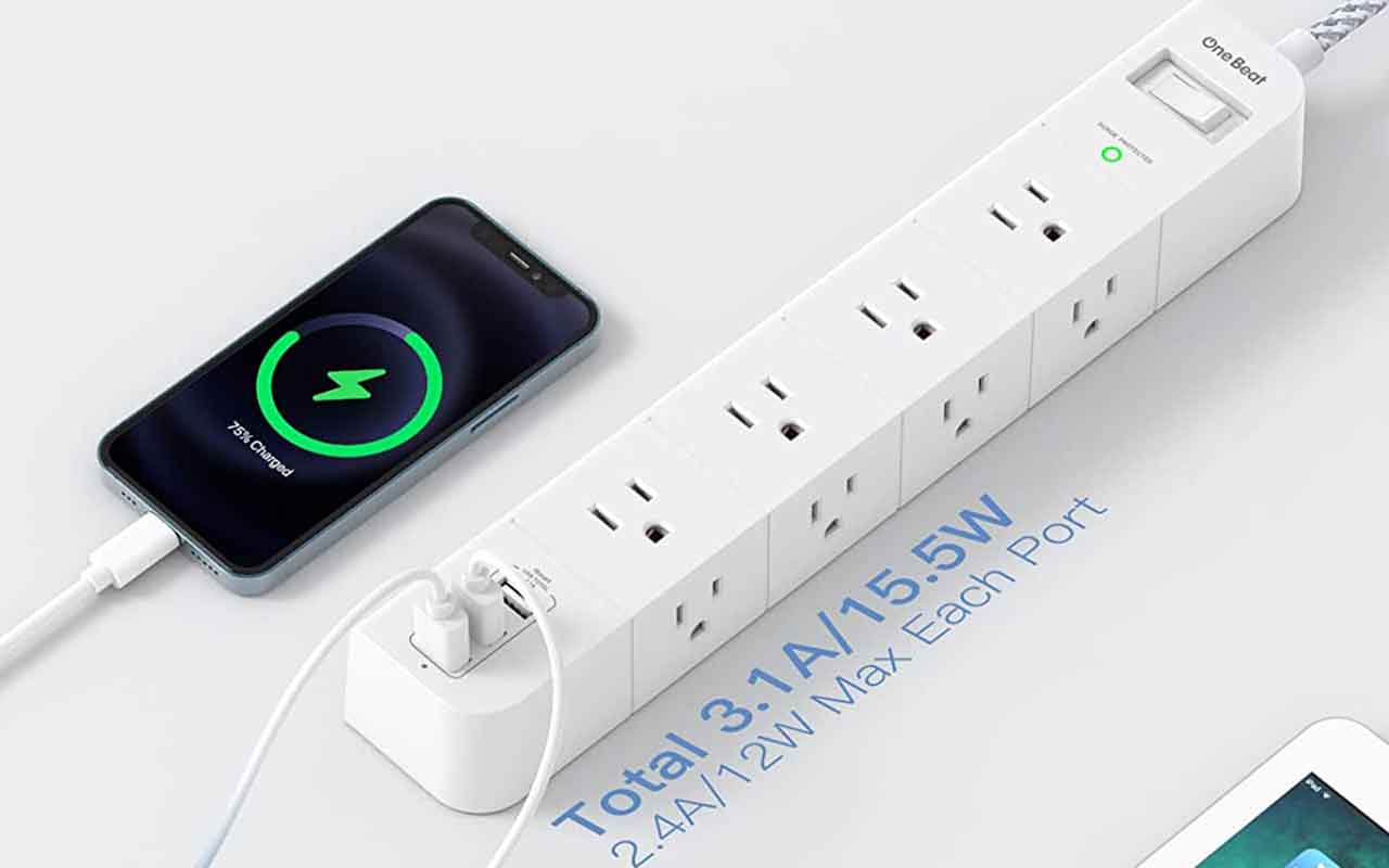 One Beat Power Strip with 8 Widely AC Outlets & 3 USB 