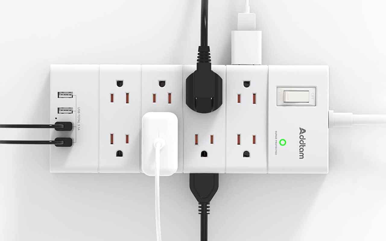 Addtam Power Strip With 16 Outlets(4-Side) & 4 USB Ports