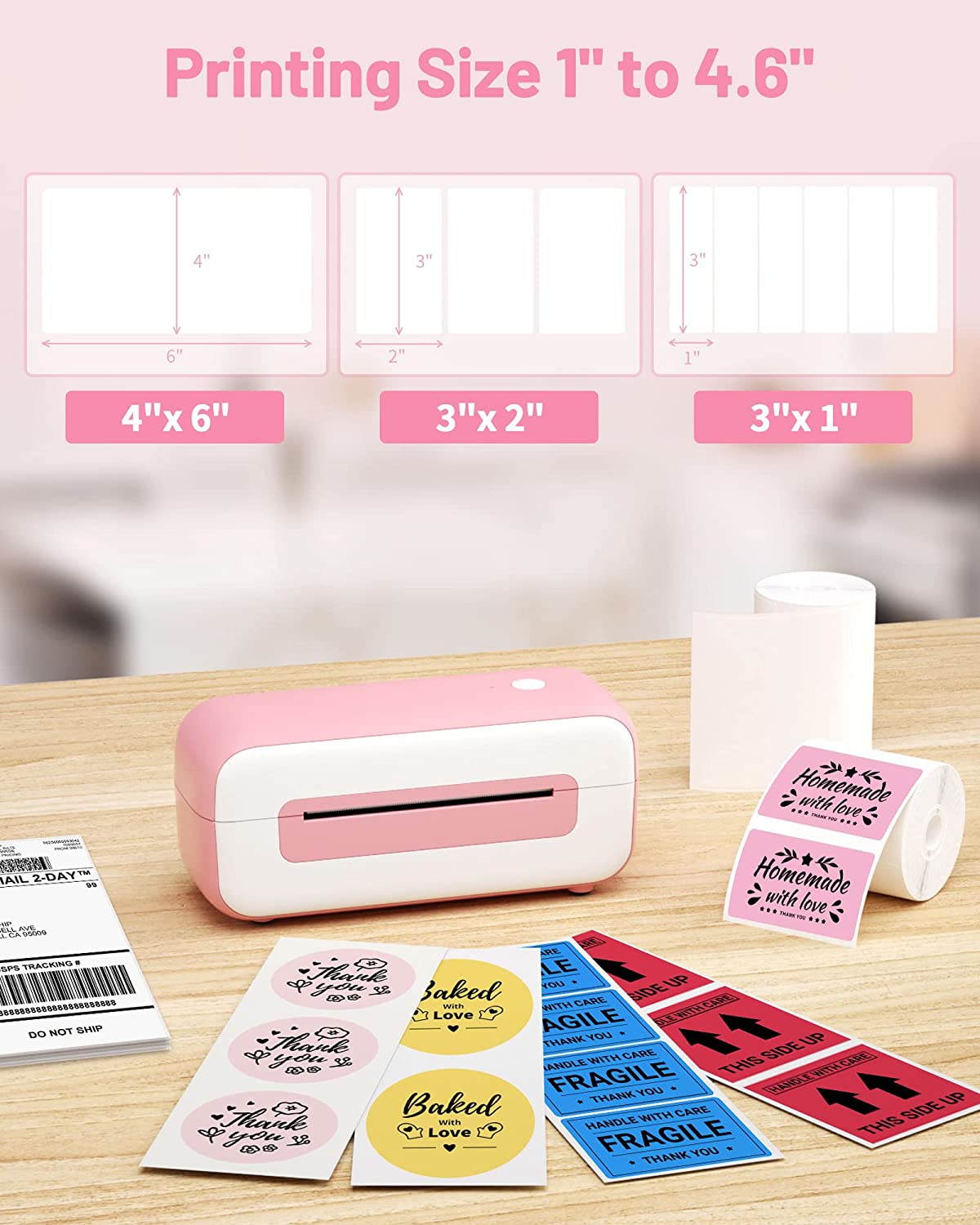 Pink Thermal Label Printer for Shipping Packages