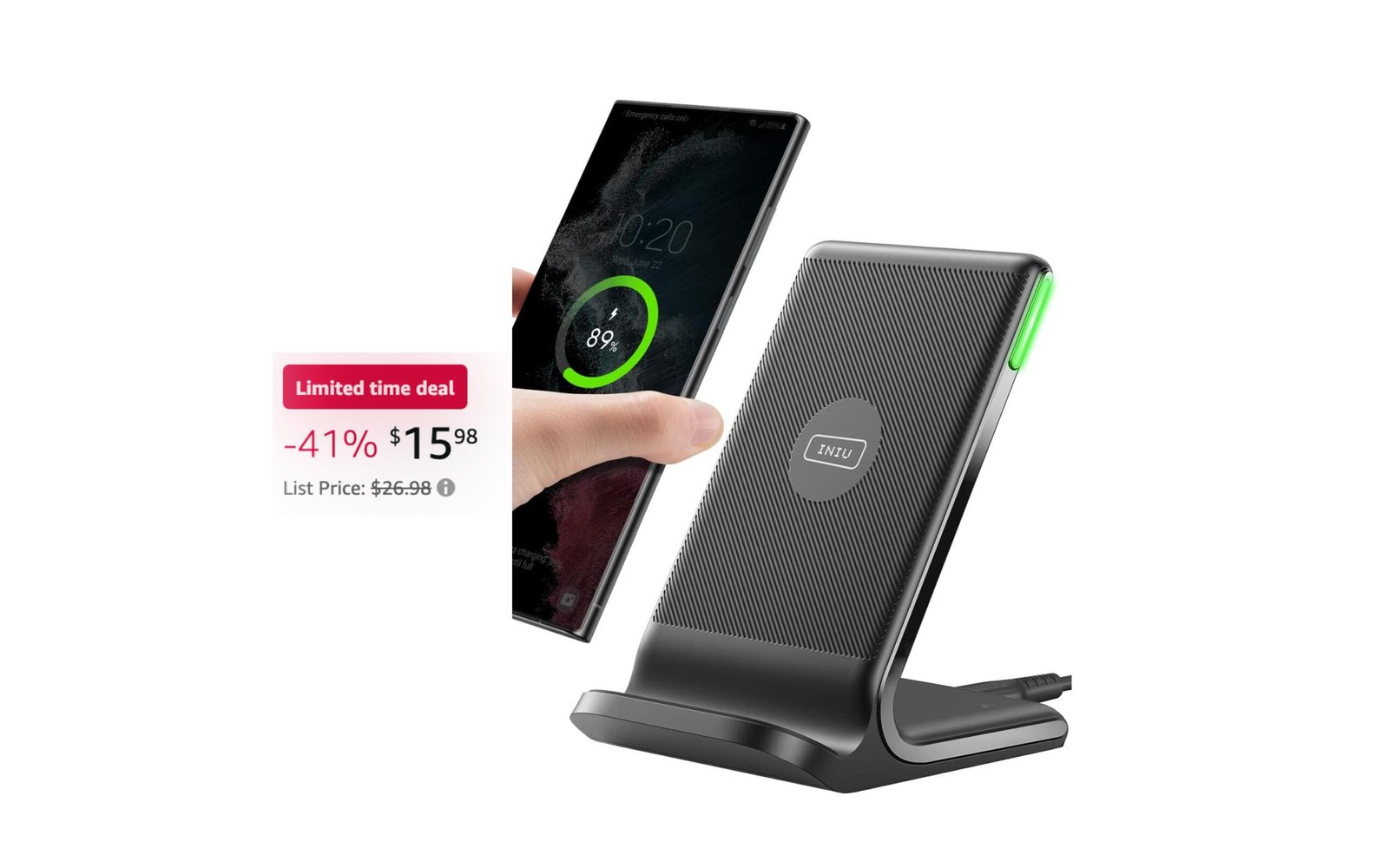 INIU Wireless Charger, 15W Fast Qi-Certified Wireless Charging Station