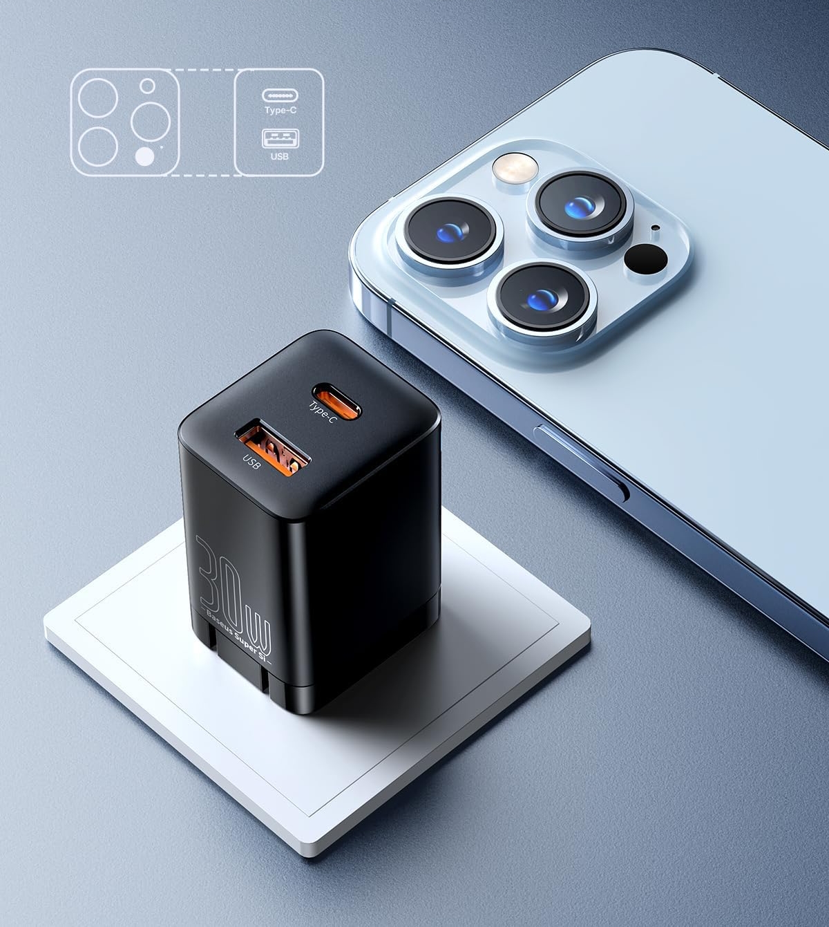 Baseus 30W Dual Port USB C PD Charger Block