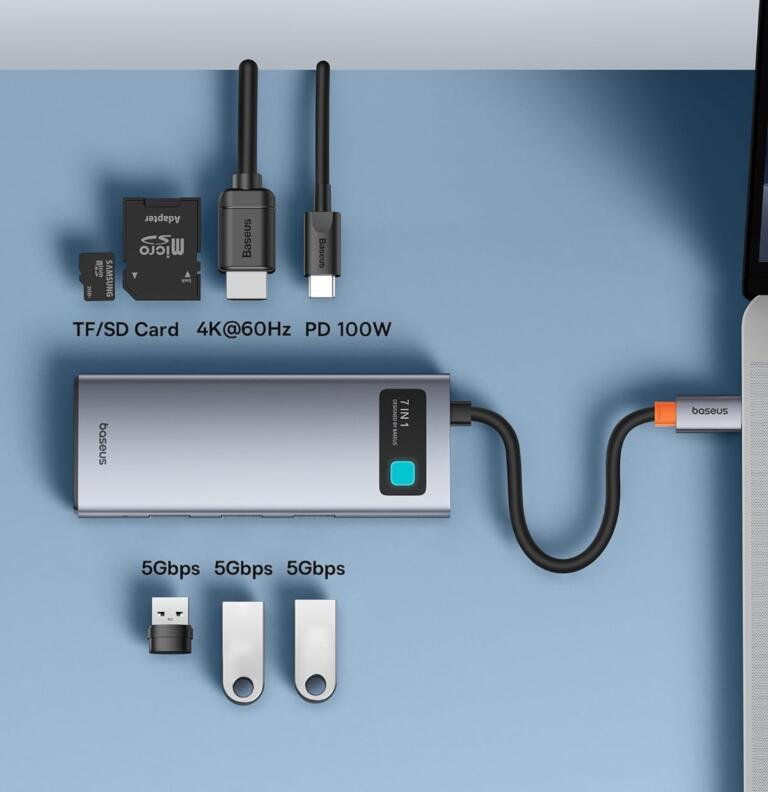 Baseus USB C Hub, 4K@60Hz HDMI USB C Docking Station